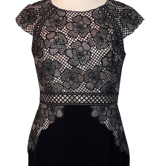 Antonio Melani Black Lace Floral Dress 10 Dark Romantic Mob Wife Retro Glam MCM - Picture 3 of 12